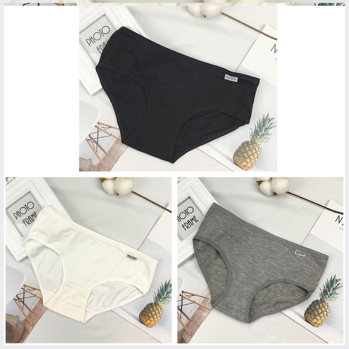 Bà Panties bông Hàn Quốc phiên bản của học sinh trong quần eo khe lớn mã quần tam giác màu đen và trắng xám 3.