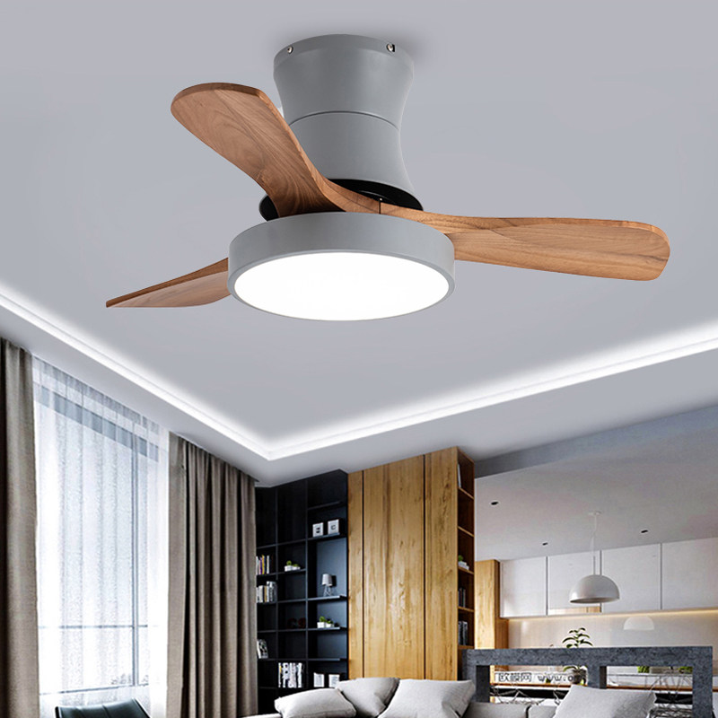 Nordic solid wood ceiling fan lamp restaurant living room household frequency conversion integrated low floor ceiling fan with electric fan chandelier