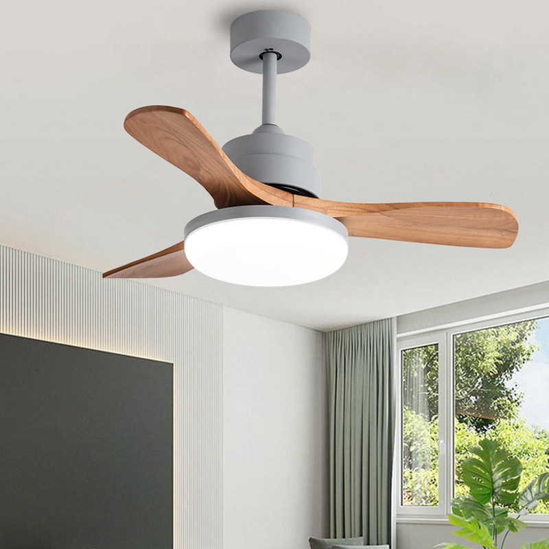 Nordic solid wood ceiling lamps household variable frequency ceiling fan minimalist restaurant living room low floor electric fan chandelier