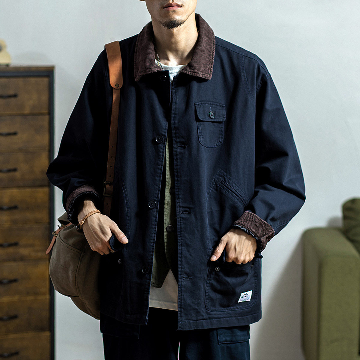 MR DO tooling flip-collar hunting hard Long jacket Spring autumn season jacket man American retro loose A2 deck suit