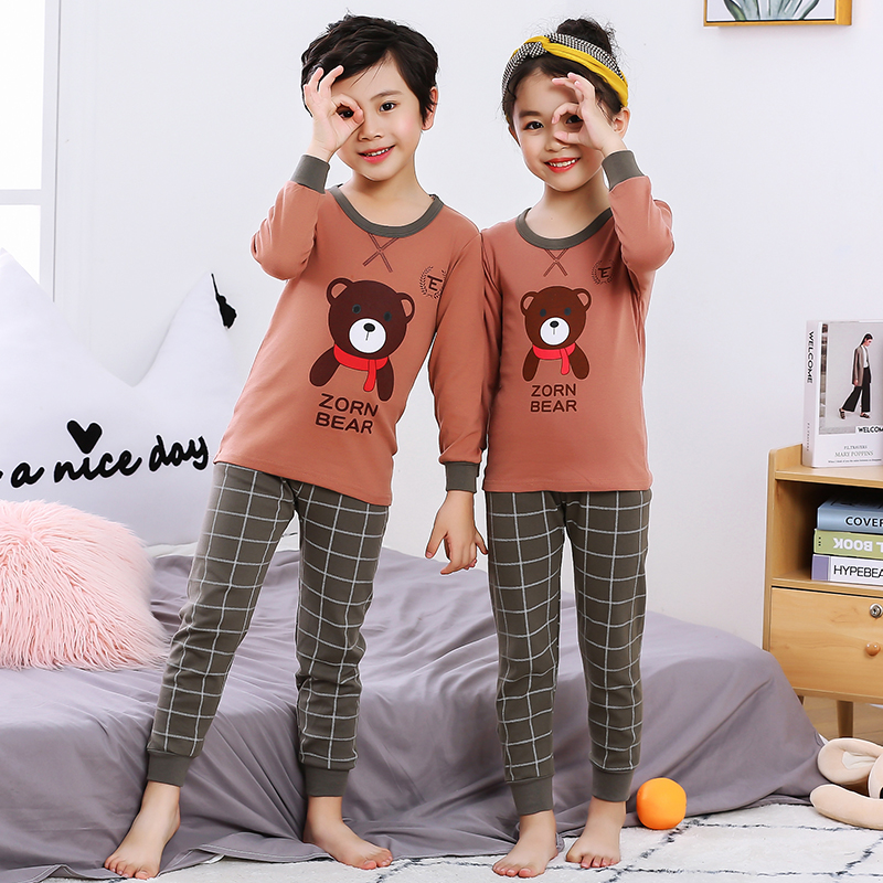 Mùa xuân và mùa thu mùa đông childrens trai pajama bông vừa và nhỏ bộ đồ ngủ bé bông bé trai bé trai bộ quần áo về nhà.