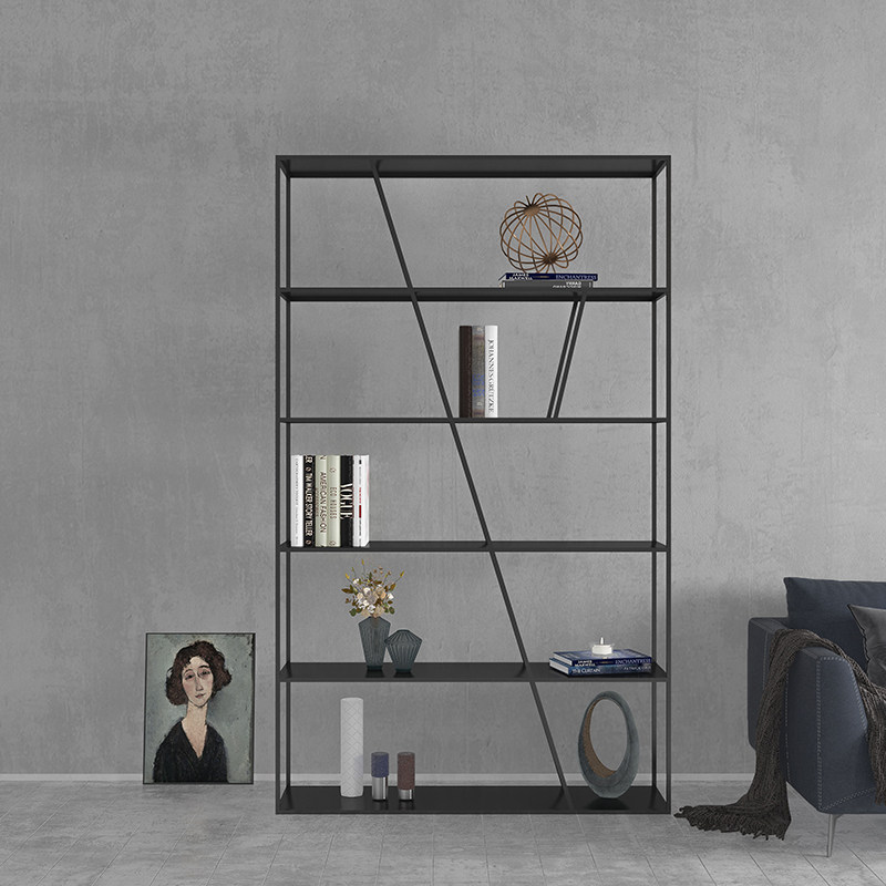Modern minimalist art shelf wrought iron floor-to-ceiling installation-free bookshelf storage shelf office partition light luxury ins - Taobao