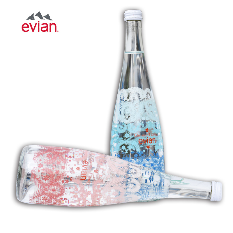 Evian Natural Mineral Water New Limited Edition Glass Bottle Drinking Water 750ml
