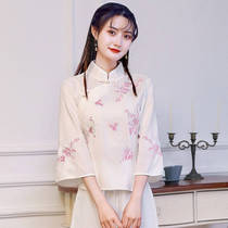 Extravagant High-end Qipao Style Blouse-Style Blouse Womens Spring Summer Improved Tango Pants Suit Hanfu Tea Art Teacher Clothing