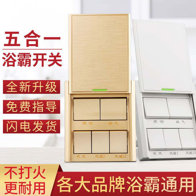 Toilet bathroom heating 5 in one switch exhaust fan lighting integrated accessories large button exposed touch screen