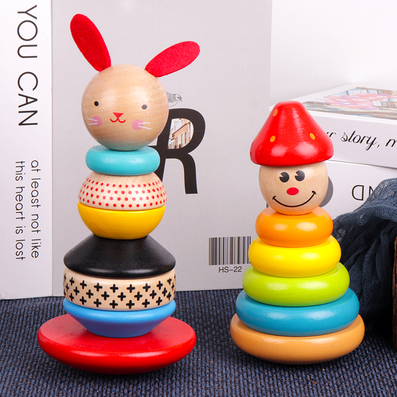 Children wooden laminated Leasing Rainbow Tower 0-1-3 years 6 Baby laminated ring ferrule laminated cup tumbler Puzzle Toy
