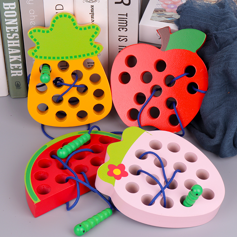 Baby bugs eat fruit caterpillars fine movement rope threading board young children's intellectual development early education toys