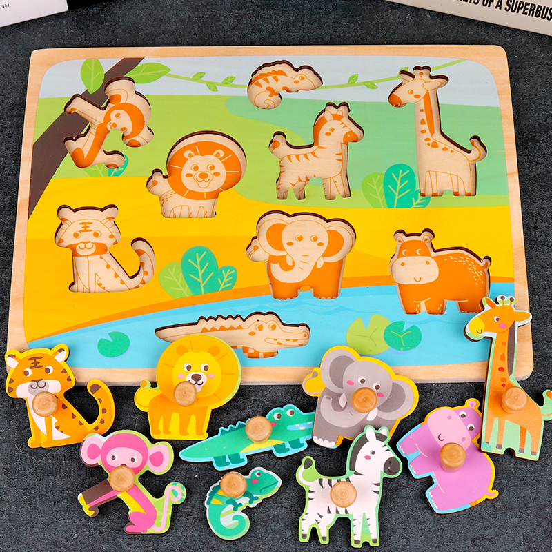 Wooden young children's hand scratching board puzzle 1-2 one and a half years old baby 3 intellectual development early education cognitive brain toys