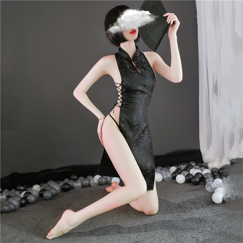 Sexy pajamas summer uniform tempts side fork retro-pitch fun teasing bed passion free from long skirt