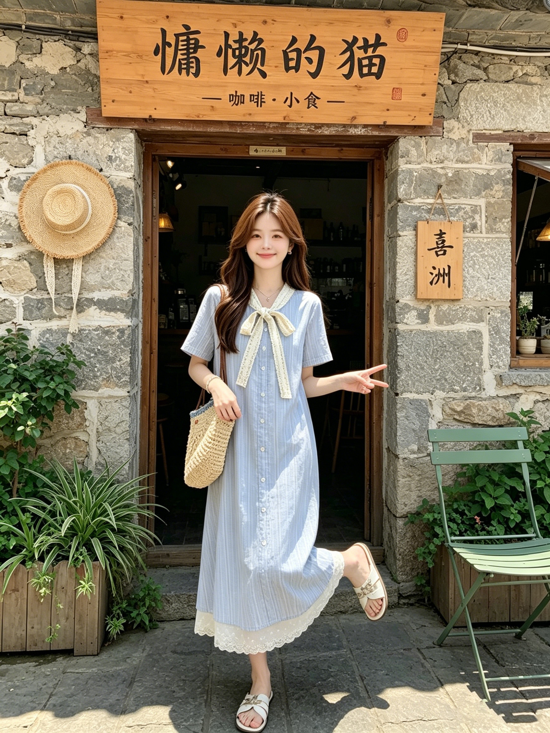 孕妇连衣裙夏季薄款2026新款蓝色甜美蕾丝拼接短袖A字裙中长款女 — 10