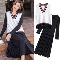 Pregnant women spring dress set Fashion mid-length top Tide mother two-piece set Maternity dress spring and autumn spring