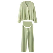 Pregnant woman suit fashionable and fashionable green V-neck top sweatshirt and sweatpants two-piece set 2024 new spring and autumn style