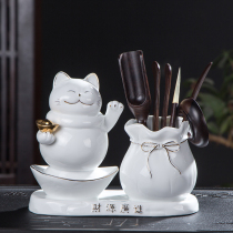 Haoyue Kung Fu tea set set ebony solid wood accessories tea clip tea spoon tea needle bamboo tea ceremony six gentlemen set set