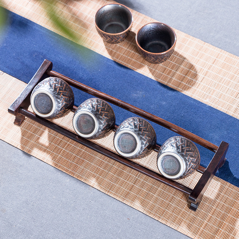 Tea cup holder tea set storage layer rack drain ebony household simple solid wood cool cup holder kung fu tea set tea ceremony accessories