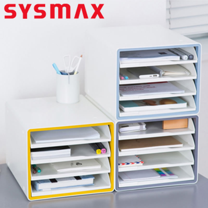 South Korea SYSMAX multi-function open drawer file cabinet Neat desktop data classification finishing box Creative A4 file storage box Storage cabinet Plastic four-layer stationery box Office supplies
