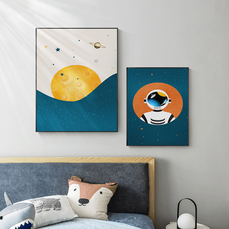 Children's bedroom decorated Nordic Living Room Handling Background Wall Painting Restaurant Planet Painting