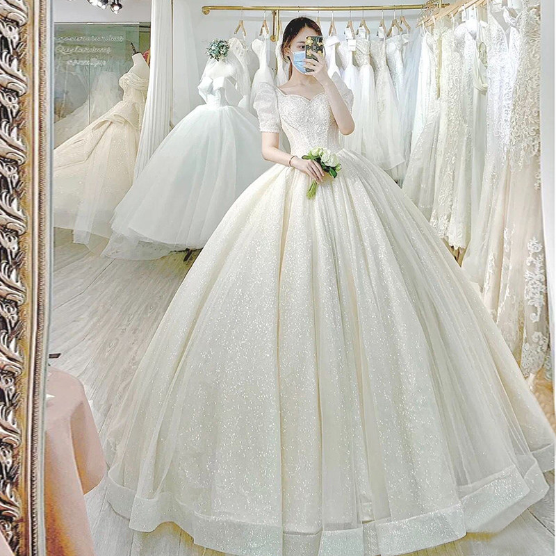 French pregnant woman stars air - wedding dress 2022 new temperament bride luxury court princess drag the little child