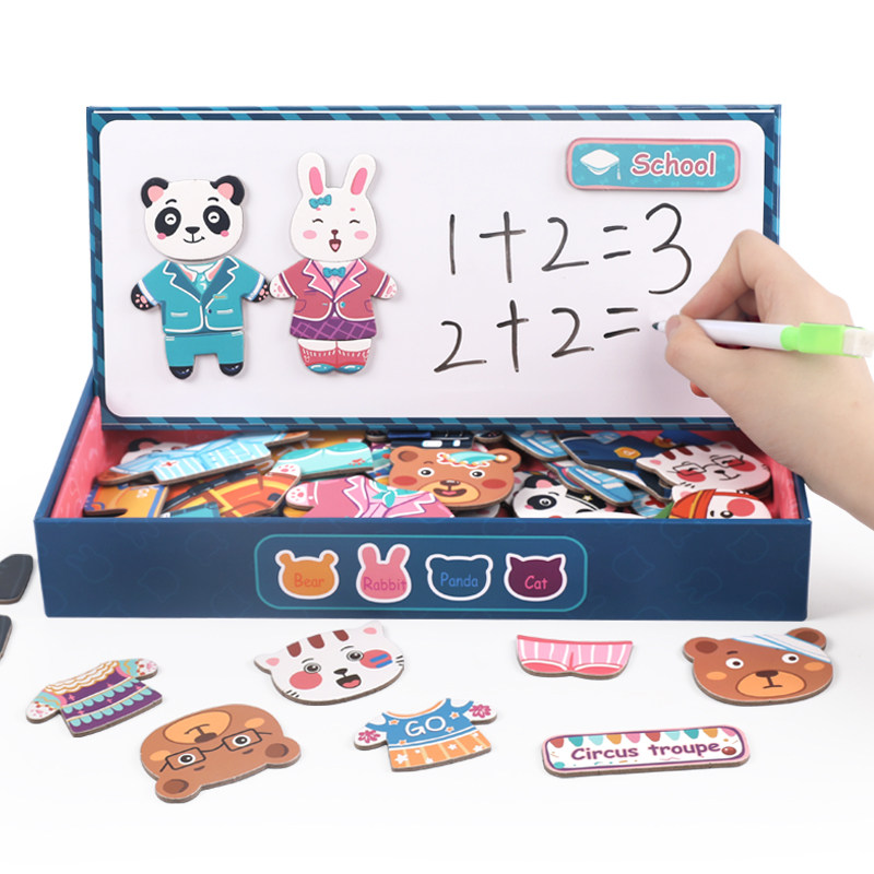 Children's puzzle Animals changing clothes Clothing Pairing Magnetic plates 2-3-4 years old teaching Magnetic stickup Puzzle Force Toys-Taobao