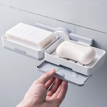 Punch-free soap rack toilet drain drainage creative wall-mounted soap box shelf double grid double wall-mounted