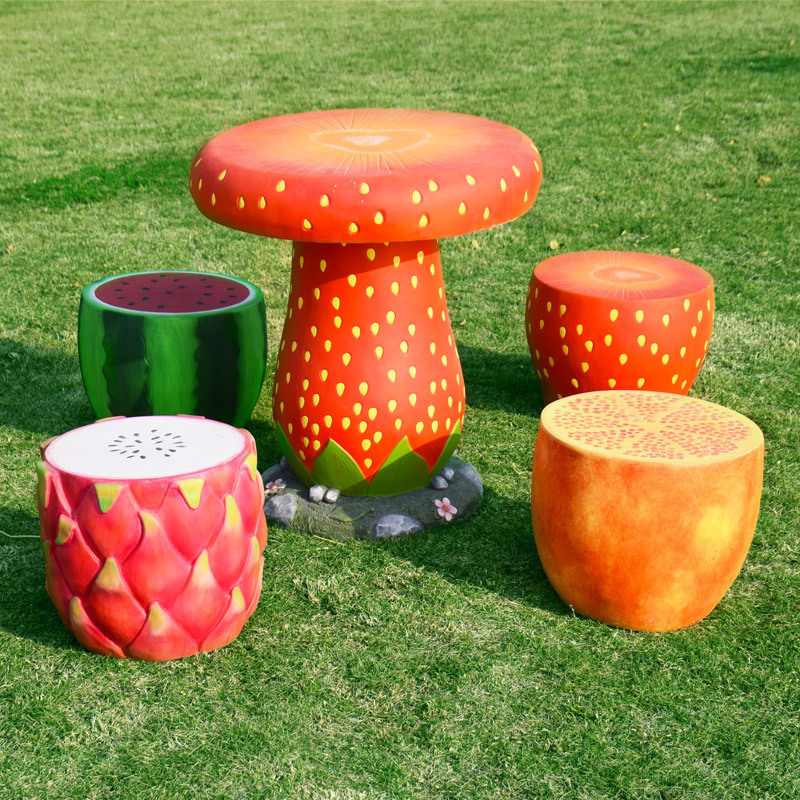 Outdoor Artificial Cartoon Fruit Stool, Table and Chair Ornaments, Fiberglass Sculpture, Villa Garden Courtyard Kindergarten Decoration