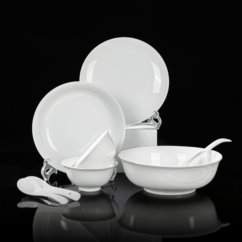 Crockery Set Jingdezhen First-Class High-White Porcelain Pure White Ceramic High-Value High-Temperature Underglaze Color Tableware Set for Housewarming