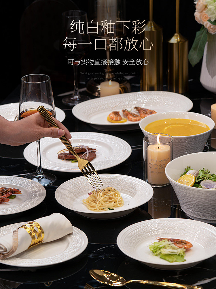 Dish Set for Home Use 2025 New Model Jingdezhen Ceramic Tableware Underglaze Color Pure White Tableware Bowls Plates Chopsticks Housewarming