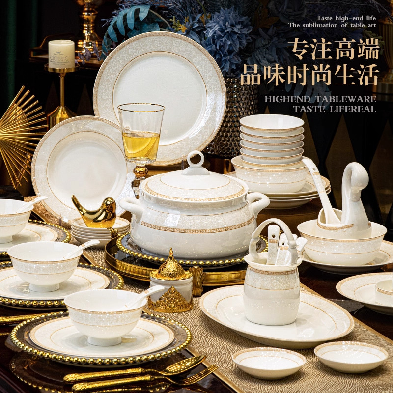 2025 New Bowl and Plate Set for Home Use, Housewarming Tableware Set, Light Luxury and High-End Feel, Bowls, Plates, Chopsticks, Ceramic Plates and Bowls