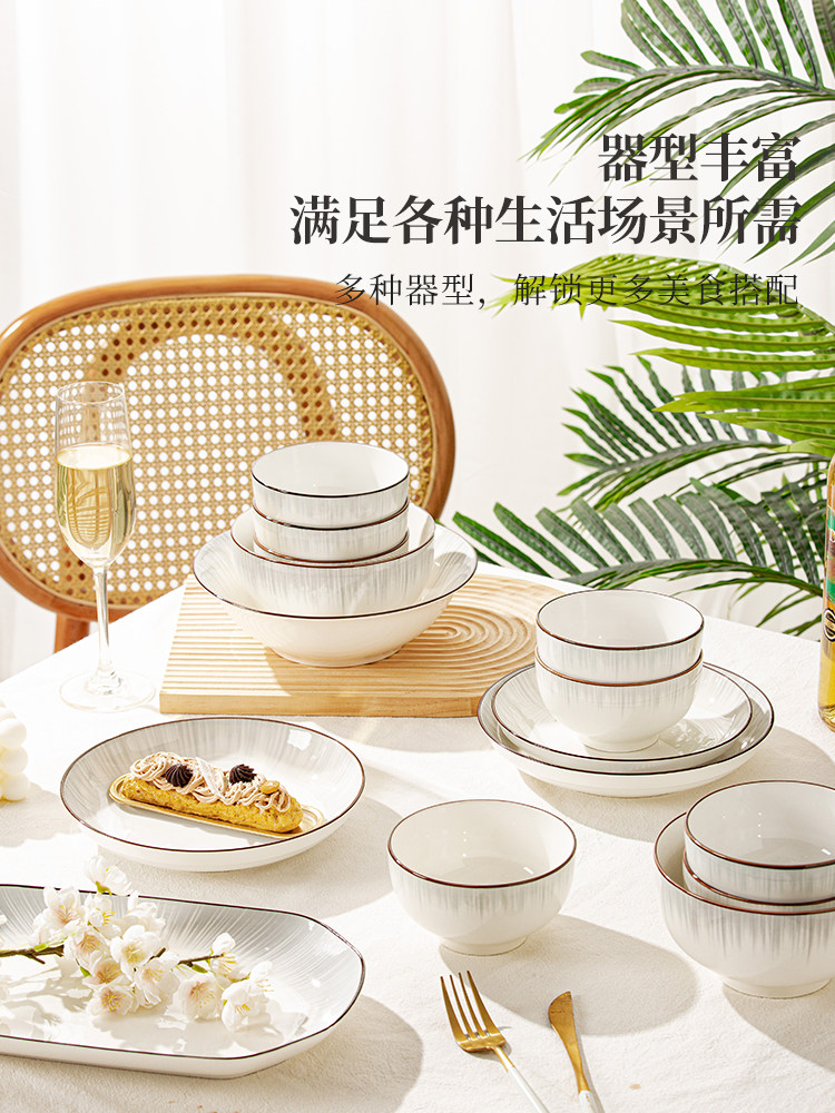 Dishes and Bowls Set for Home Use, Underglaze Color Rice Bowls, Simple and Modern 2025 New Style Ceramic Bowls, Plates, Chopsticks, and Tableware Set