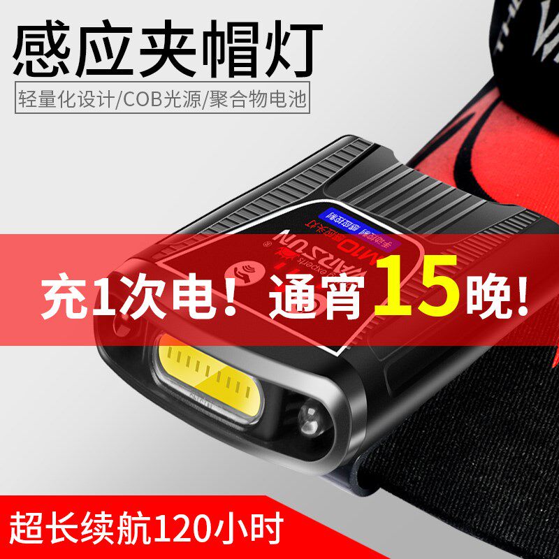 Walson Waterproof Night Fishing Induction Headlamp Clip Cap Strong Light Charging Super Bright LED Head-mounted Fishing Super Long Battery Life