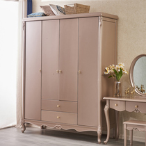 American wardrobe Full solid wood high-grade villa cabinet European luxury master bedroom four-door large capacity champagne gold large wardrobe
