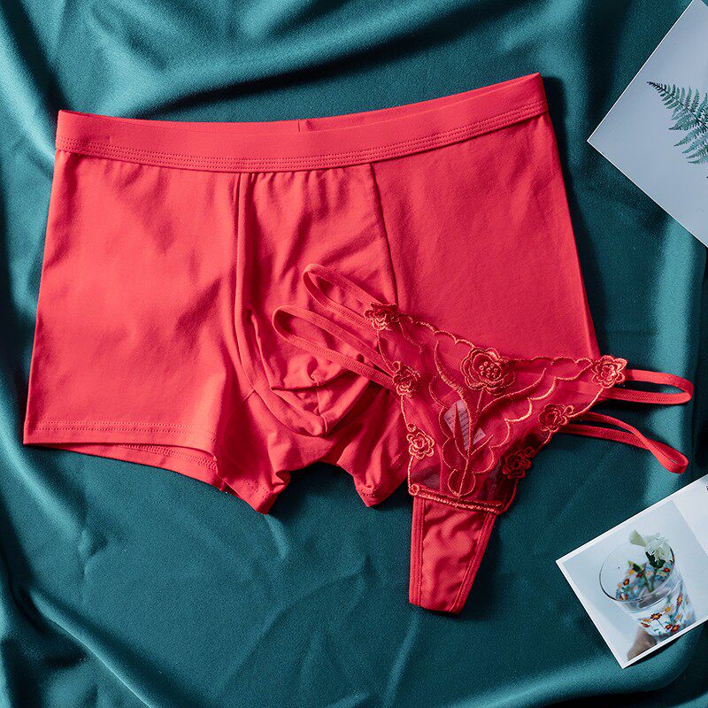 New Ice Silk Lovers Briefs Sexual Apologetes Big Red Ben Year Men And Women A Couple's Underwear Suits