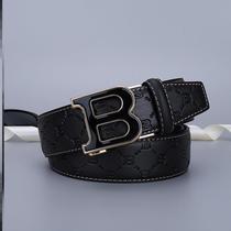 Mens high-end designer belt boys pants with leather belt leather male automatic button young man new Chinese
