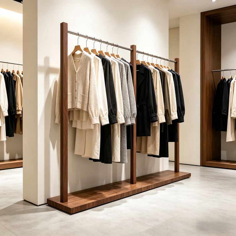 Women's Clothing Store Display Rack Walnut Color High-End Boutique Island-Style Hanging Clothes Rack Floor-Standing Display Shelf Stainless Steel Women's Clothing Store Display Rack Walnut Color High-End Boutique Island-Style Hanging Clothes Rack Floor-Standing Display Shelf Stainless Steel