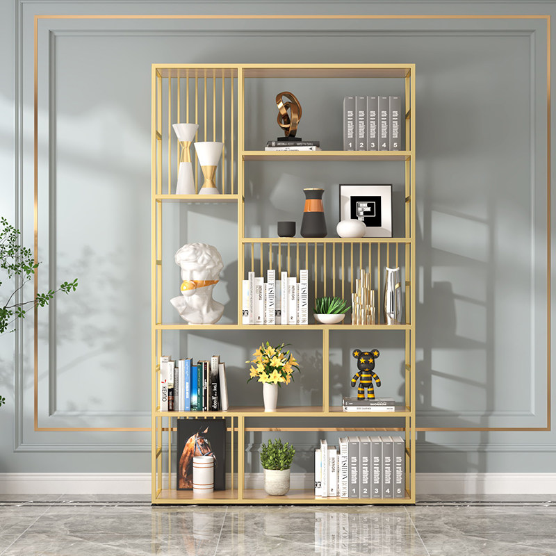 Nordic Light Extravaganza Modern Iron Art Living Room Rack Shelf Office Partition Bookshelves Landing Brief Golden Bookcase
