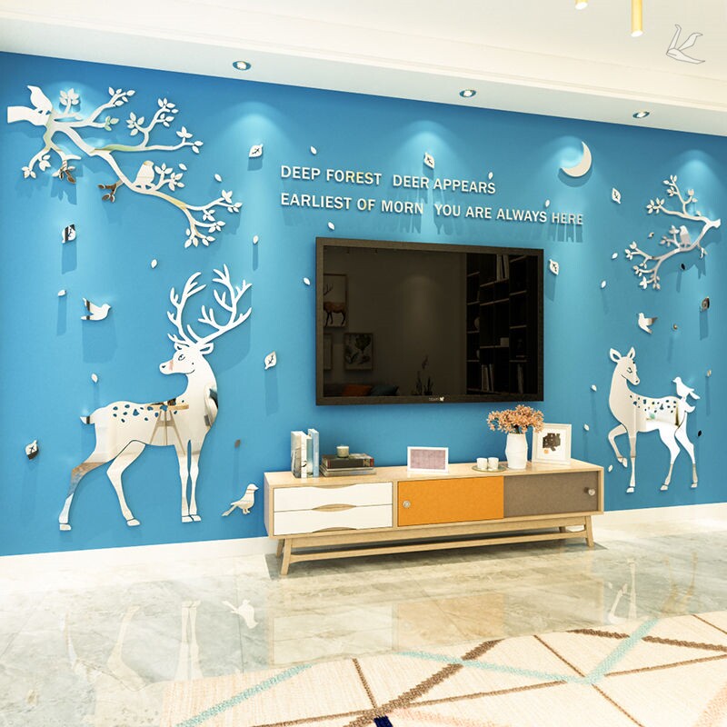 TV wall stickup with self-adhesive 2021 pop creative tree 3d acrylic solid wall sticker painting Xuan Guanguan Living room