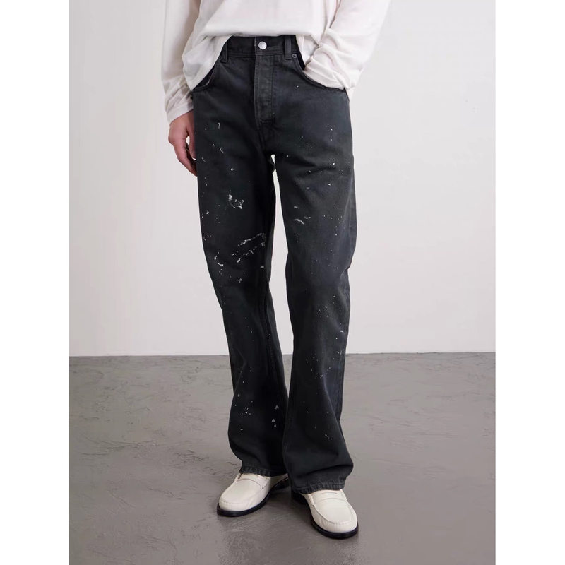 (Also Worn by Xu Minghao) Erd25Fw Zurich Splash-Ink Distressed Slightly Distressed Jeans, Washed Black (Also Worn by Xu Minghao) Erd25Fw Zurich Splash-Ink Distressed Slightly Distressed Jeans, Washed Black
