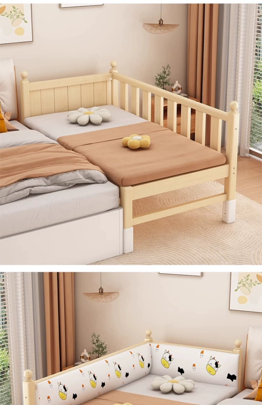 Giường ghép trẻ em bằng gỗ nguyên khối, có thể điều chỉnh độ cao, Giường mở rộng bằng gỗ nguyên khối cho bé, người lớn có thể ngủ, Giường ghép mở rộng có thể tùy chỉnh