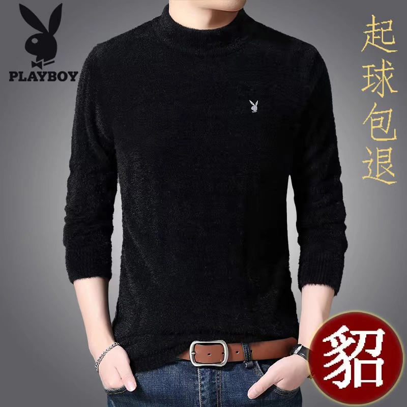 Playboy nửa cao cổ nhung chồn nhung áo len nam ấm áp áo len cơ sở cộng với kích thước thủy triều nam - Kéo qua