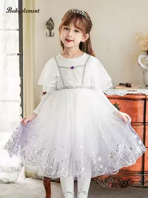 Girls new long sleeve dress autumn dress children Princess puffy white gauze skirt early autumn cotton winter dress