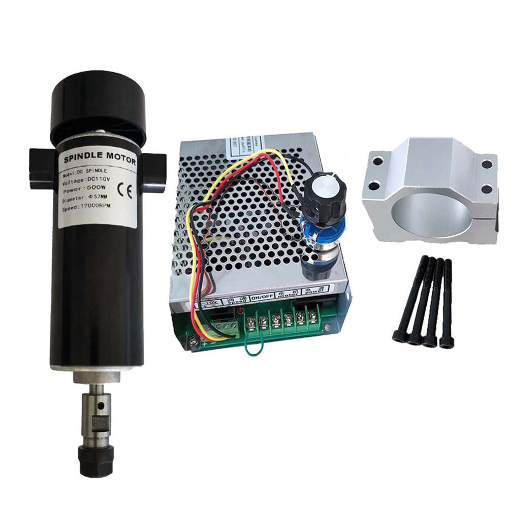 Шпиндель 500w dc 110v 风冷主轴外置高速电机调速器电源夹具pcb雕刻机主轴