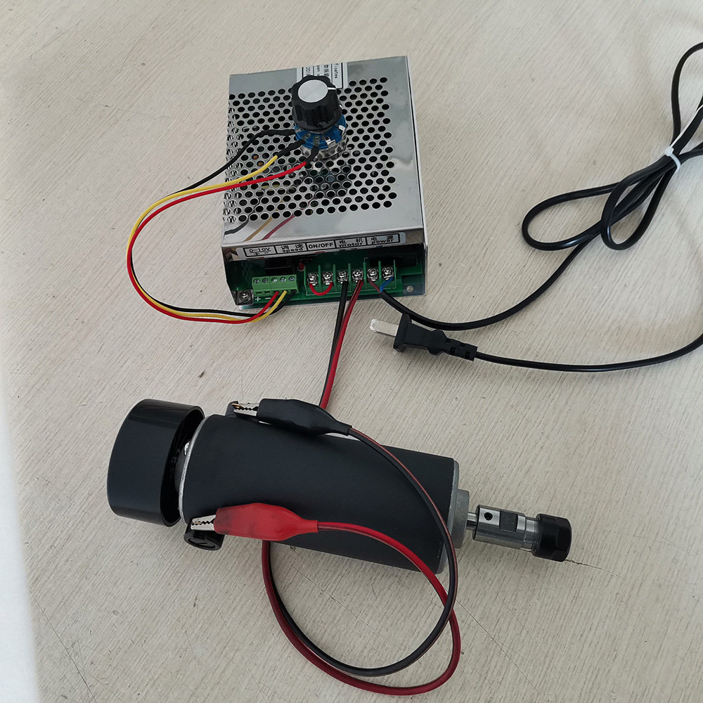 Шпиндель 500w dc 110v 风冷主轴外置高速电机调速器电源夹具pcb雕刻机主轴