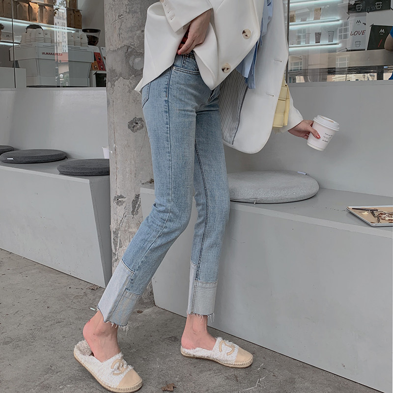 Pregnant woman jeans Sub-spring autumn outside wearing Korean version loose sheet Splicing Straight Cylinder Pregnant Woman Broadlegged Pants in Abdominal Lap Pants