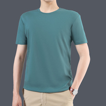 Short sleeve T-shirt mens dress round collar summer slim fit ice silk pure cotton half sleeve double sided silk light cotton body shirt with bottom blouse