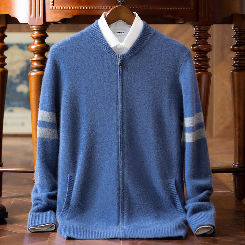 100 pure cashmere sweater men's zipper cardigan autumn and winter knitted loose plus velvet thickened warm casual jacket