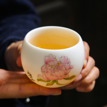 Lixia Defied White Porcelain Hand Painted Goat Fat Jade Porcelain Masters Cup Single Cup of Hundred Flowers Tea Cup Korn Tea With Ceramic Personal Cup