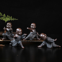 Lixia Tea Tray Tea Ceremony Accessories Black Gold Sand Kung Fu Small Monk Pendulum can raise tea to play tea fun and cute little sandy