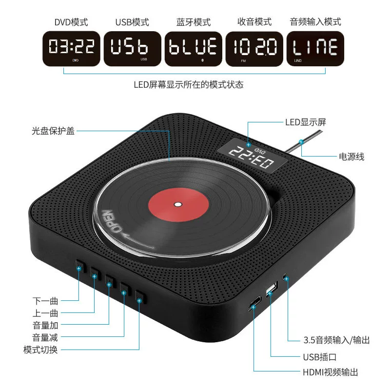 Домашний DVD-плеер Kecag HD DVD VCD портативный образовательный повторитель пренатального образования