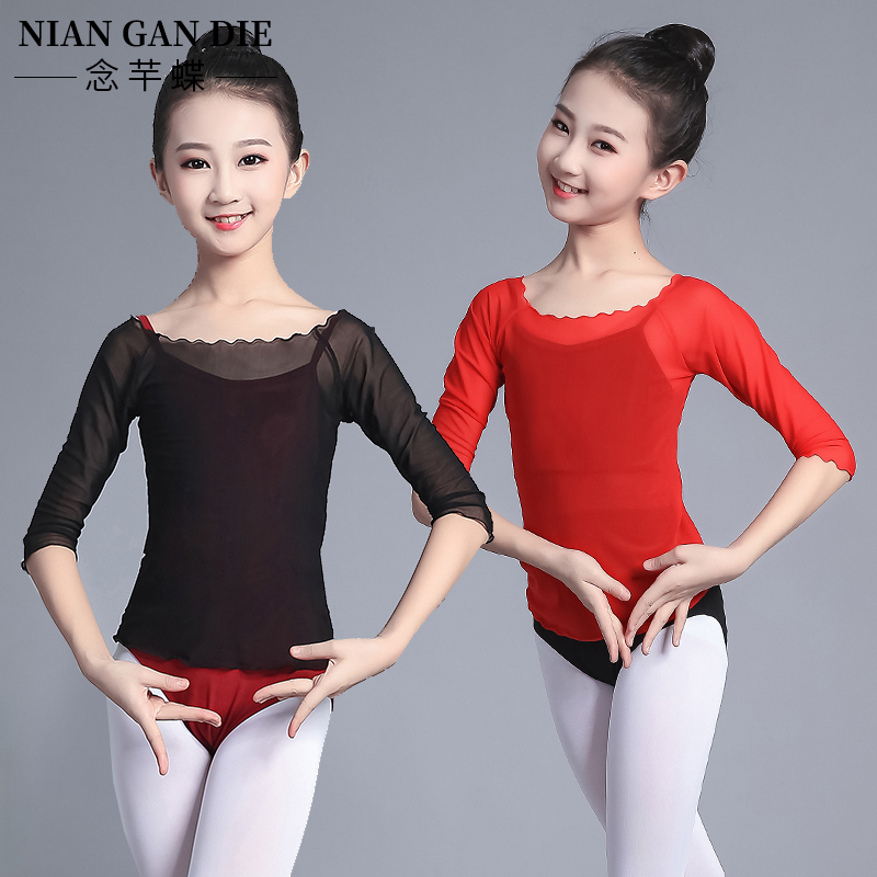 Dance clothes mesh top girls mid-sleeve ballet body exercise clothes blouse children's classical dance gauze new