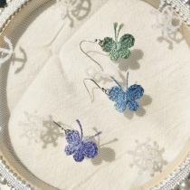 (sugar handmade) pure handmade micro-crochet knitting needle lace hand dyed butterfly earrings earrings earring retro meritocratic ear decoration