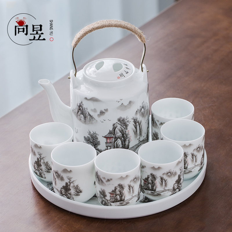 Jingdezhen Ceramic Kunfu Tea Set for household simple hot cool kettle Lighting Tea cup Tea Disk Tea pot